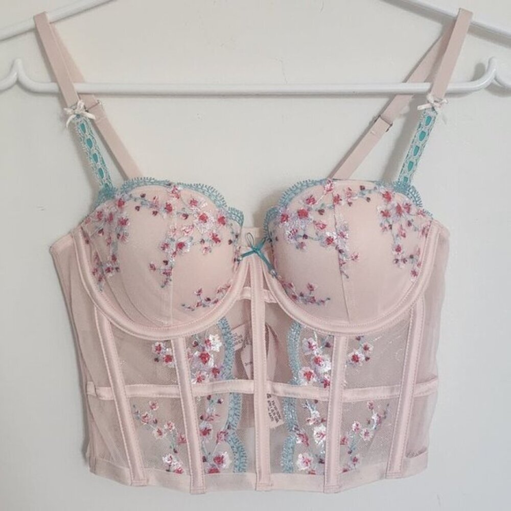 Victoria's Secret Dream Angels Cherry Blossom Embroidery Corset Bustier Bra